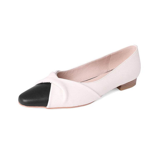 Leather Low Heel Feminine Colorblock Mary Jane Shoes - Mubimart