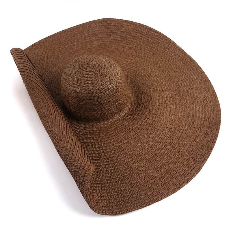 25CM Wide Brim Oversized Beach Hats For Women Large Straw Hat UV Protection - Mubimart
