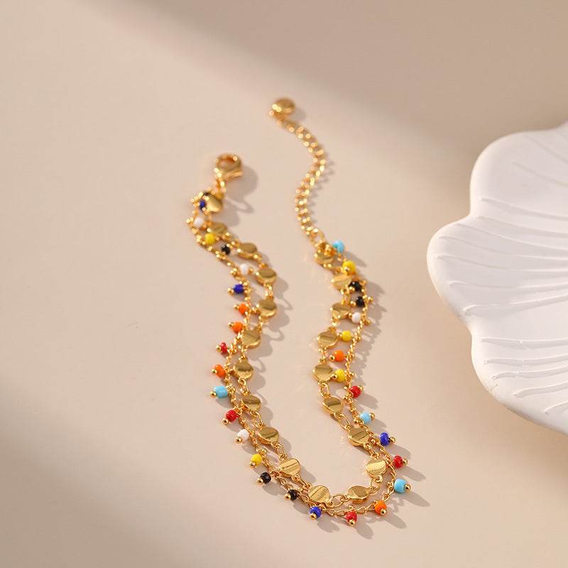 Candy Color Small Rice-shaped Beads National Style Anklets - Mubimart