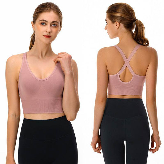 Cross Back Yoga Sports Bra Plus Size - Mubimart
