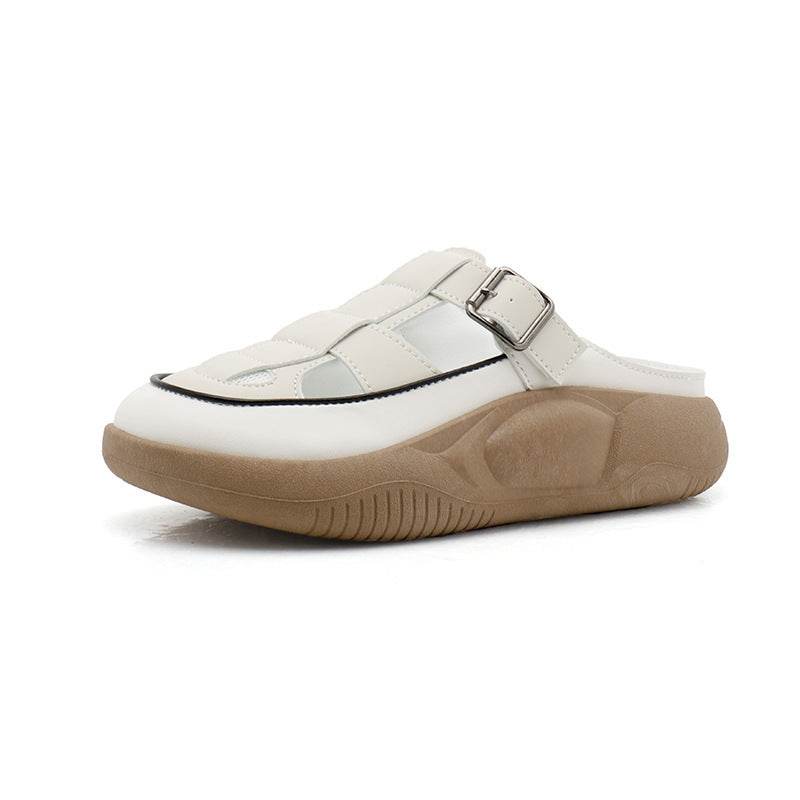 Thick-soled Closed-toe Slippers Summer Outdoor Garden Hollow Buckle Slide Sandals Casual Beach Shoes - Mubimart