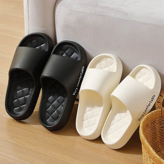 Summer Rhombus Slipper Indoor House Shoes For Men Women Couples Solid Color Non-slip Bathroom Slippers - Mubimart