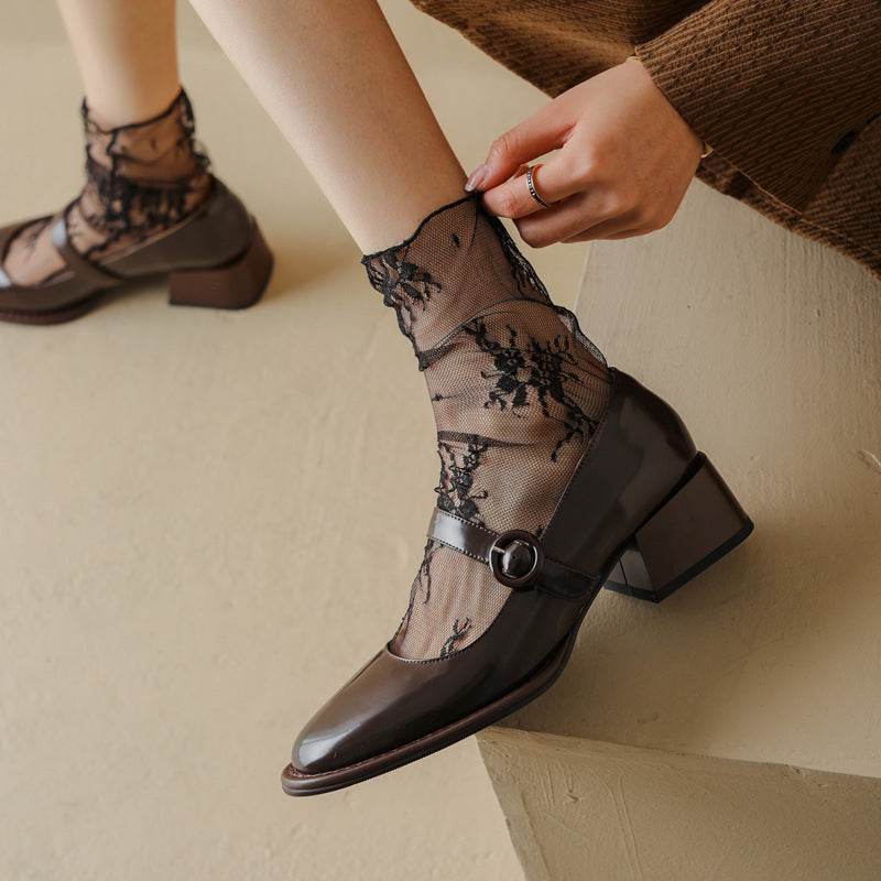 Renaissance Full Leather Mary Jane Shoes - Mubimart