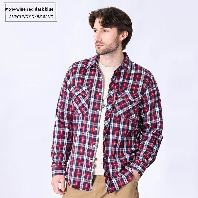 Vintage Flannel Men's Long Sleeve Brushed Plaid Shirt Coat - Mubimart