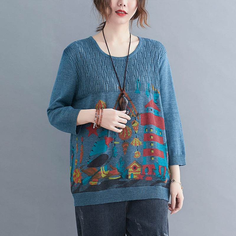 Literary Plus Size Knitted Loose Pullover Top - Mubimart