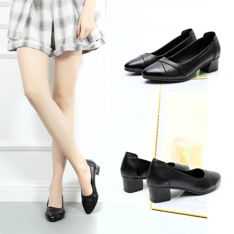 Women's Fashion Top Layer Cowhide Pumps - Mubimart