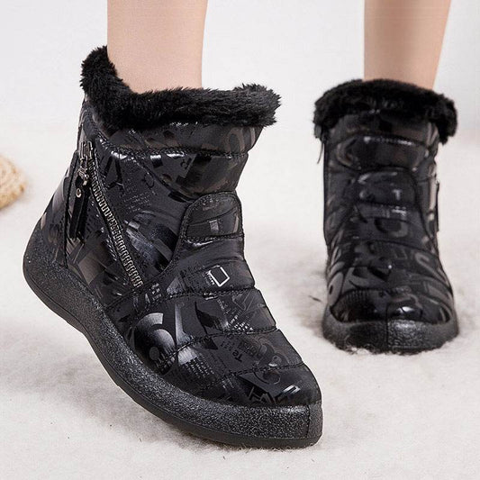 Letter Print Boots Winter Warm Plush Snow Boot Women Shoes - Mubimart