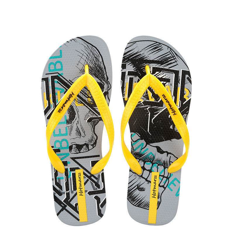 Cool Graffiti Printed Flip Flops For Men Summer New Non-slip Slippers Seaside Casual Beach Shoes - Mubimart