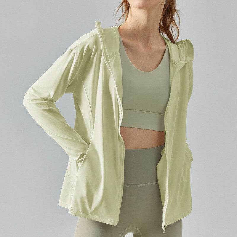 Women's Summer Outdoor Zipper Hooded Sun-proof Top UV-proof Cool Feeling Workout Top - Mubimart