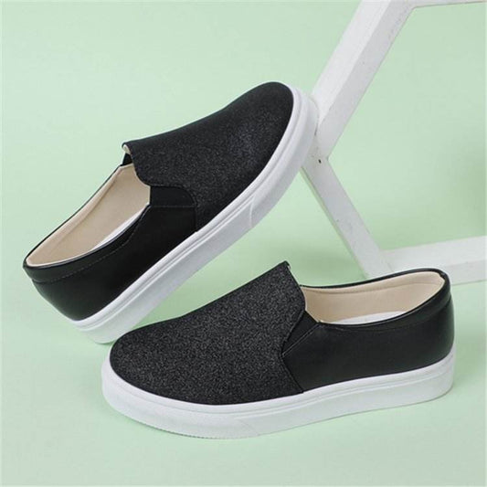 Round Toe Flat Shoes With Sequined Loafers Walking Shoes Women - Mubimart