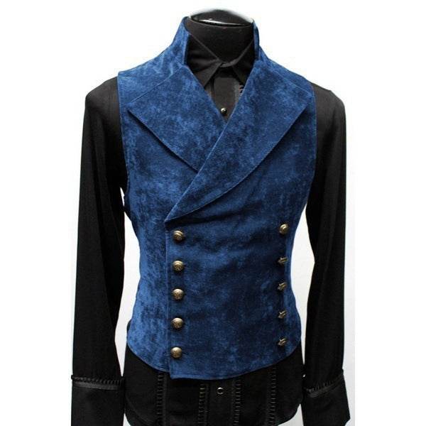 Suit Stand Collar Suede Double Breasted Vest - Mubimart