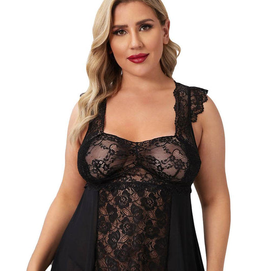 Large Size Sexy Lingerie New Lace Back See-through Pajamas - Mubimart