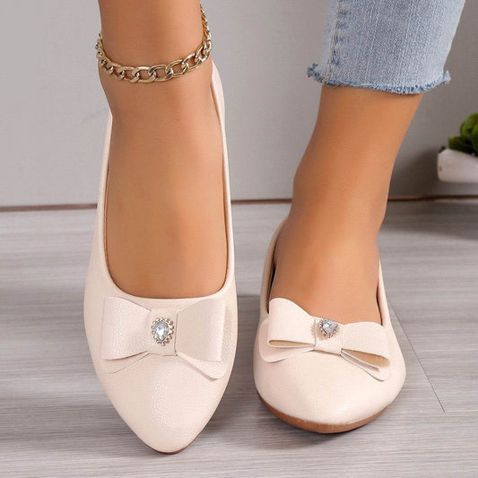 Bowknot Flats Shoes Fashion Casual Pointed Toe Loafers For Women Lazy Shoes - Mubimart