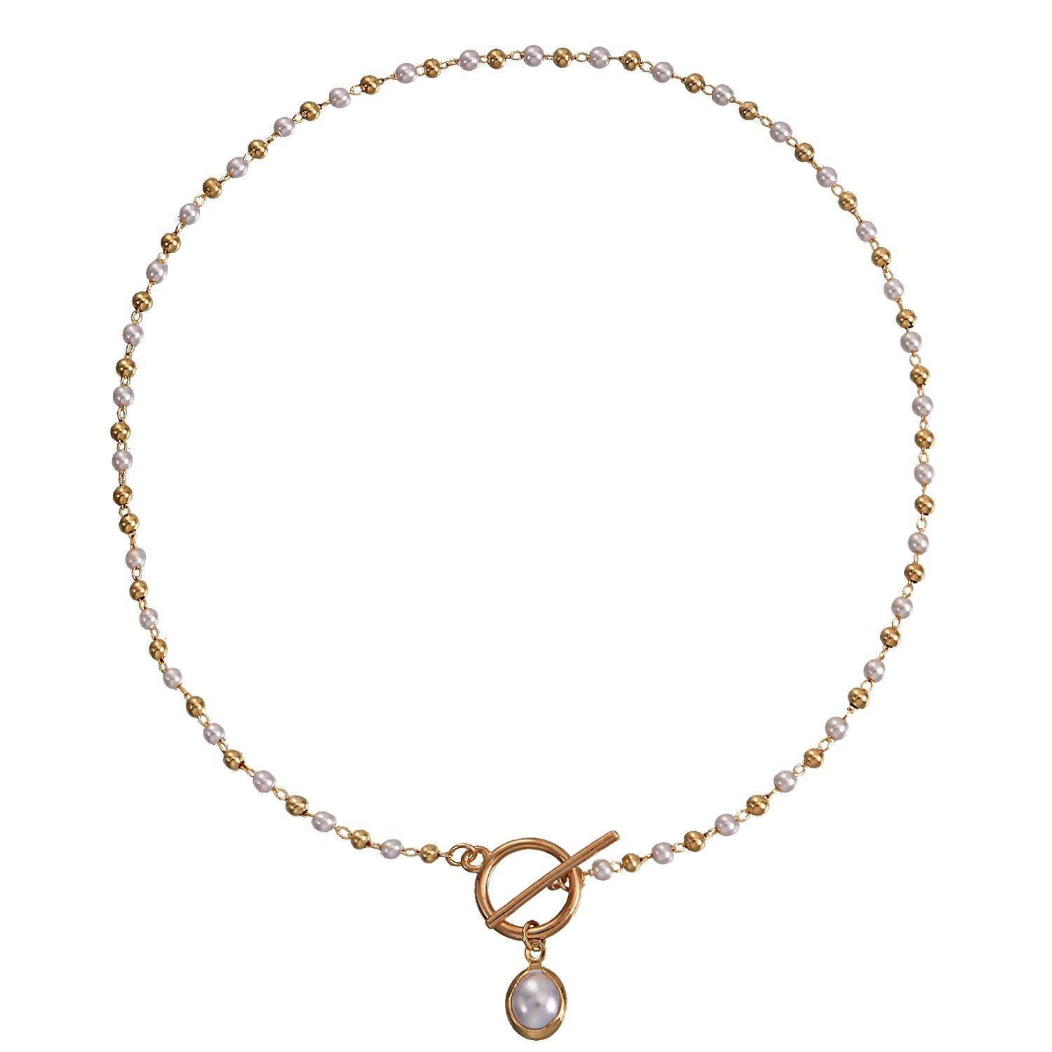 Simple Pearl Chain OT Buckle Necklace Women - Mubimart