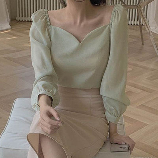 Loose Puffed Sleeve Blouse Blouse Woman - Mubimart