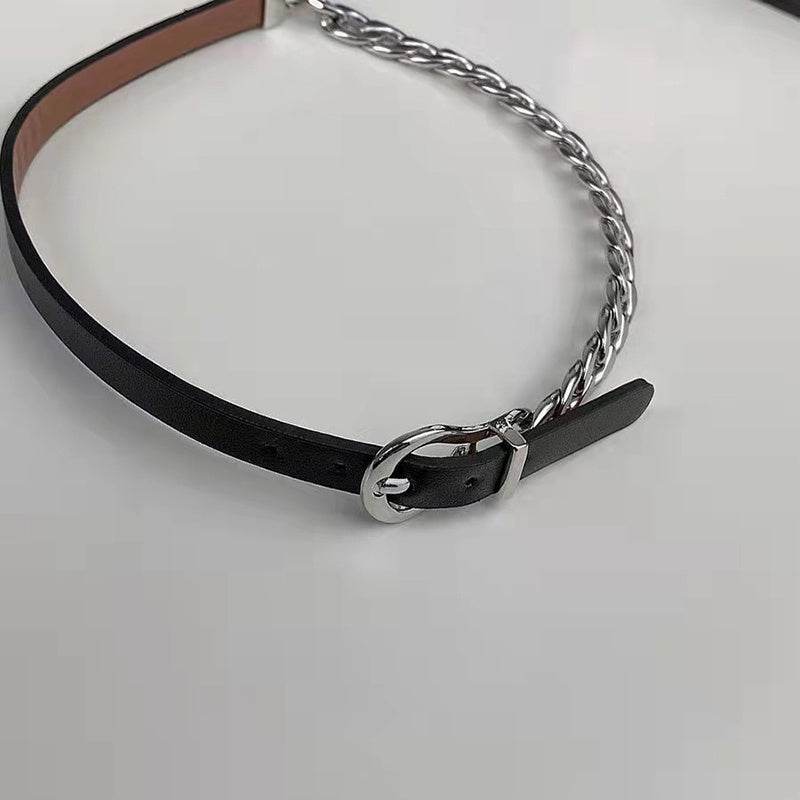 Punk Titanium Steel Cuban Chain Leather Choker Necklaces For Women - Mubimart
