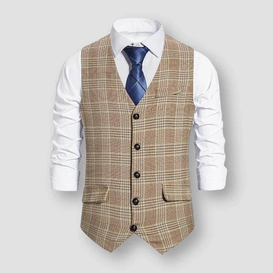 Men's Plaid Single Breasted Vest Style Suit - Mubimart