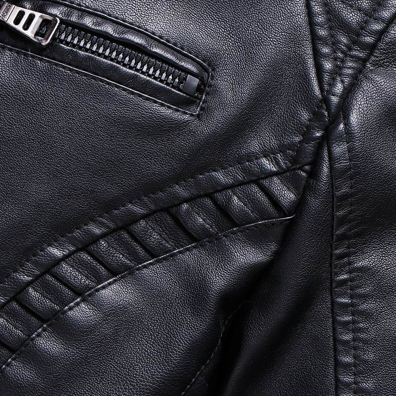 Fleece Warm Leather Jacket PU Leather Jacket - Mubimart