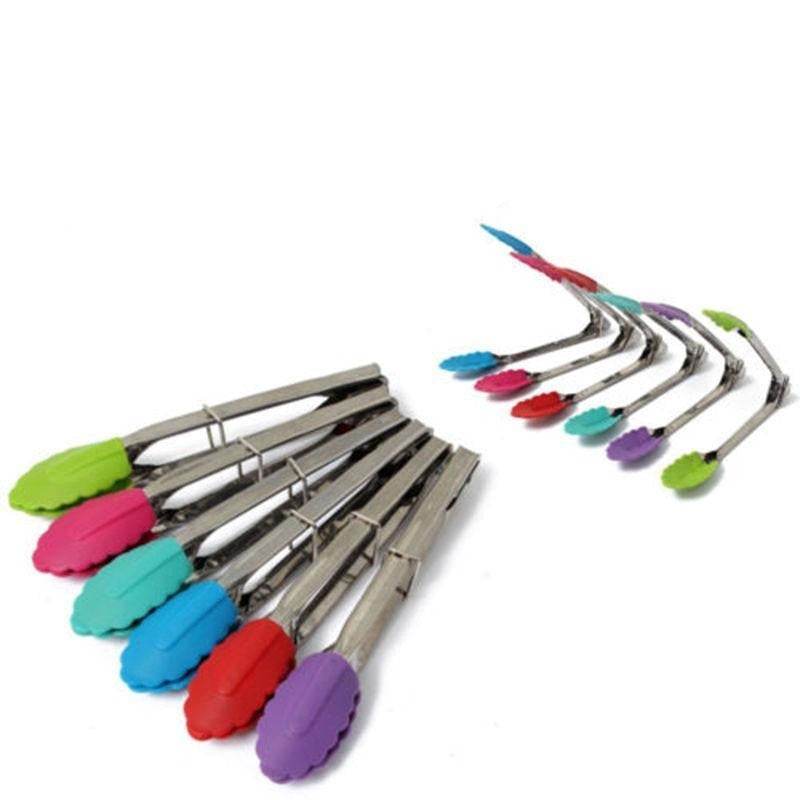 Silicone Kitchen Cooking Salad Utensils BBQ Clip Stainless - Mubimart