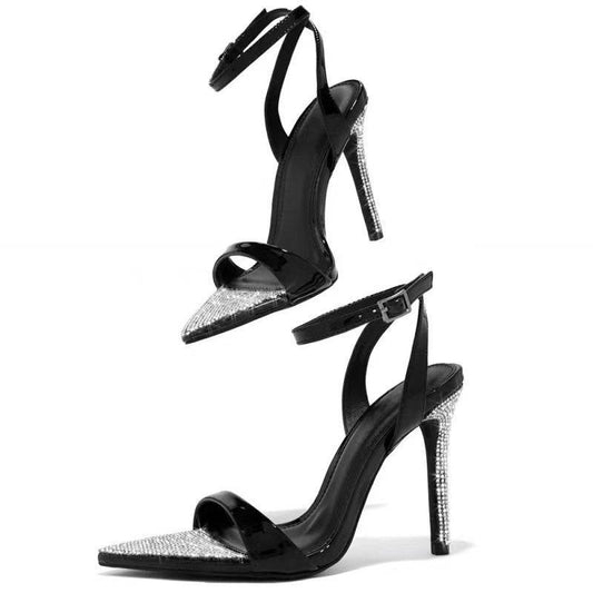 Buckle Rhinestone Stiletto Peep Toe Catwalk Show High Heels Open Toe - Mubimart