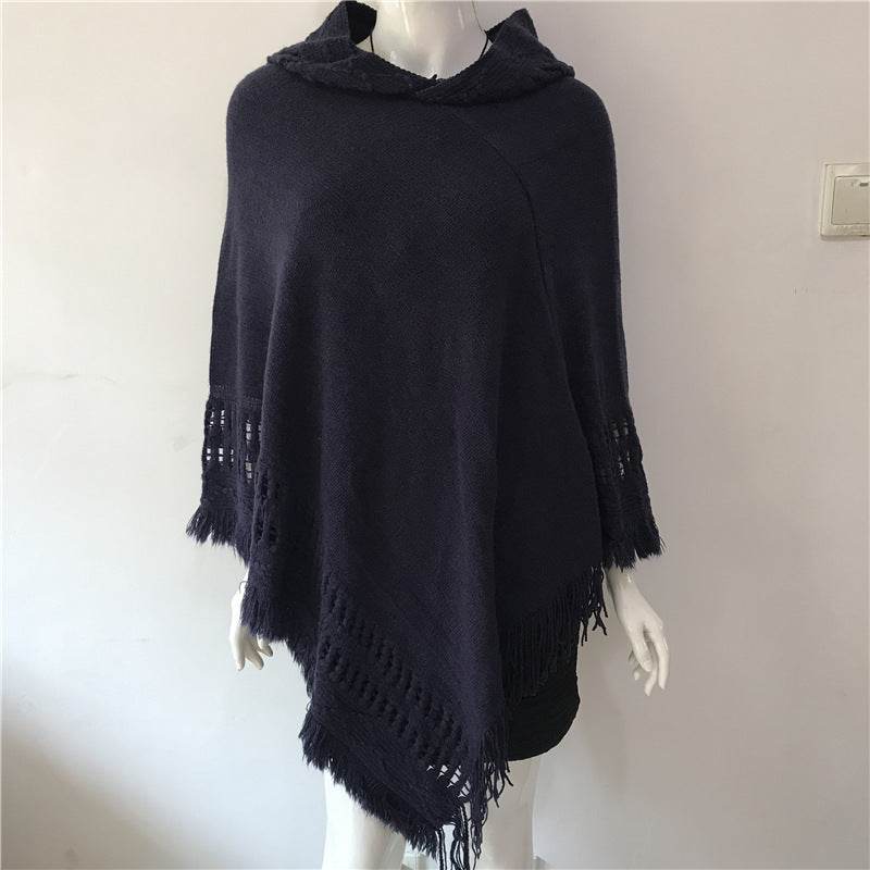 Solid Color Hollow Tassel Plus Size Cape And Shawl - Mubimart