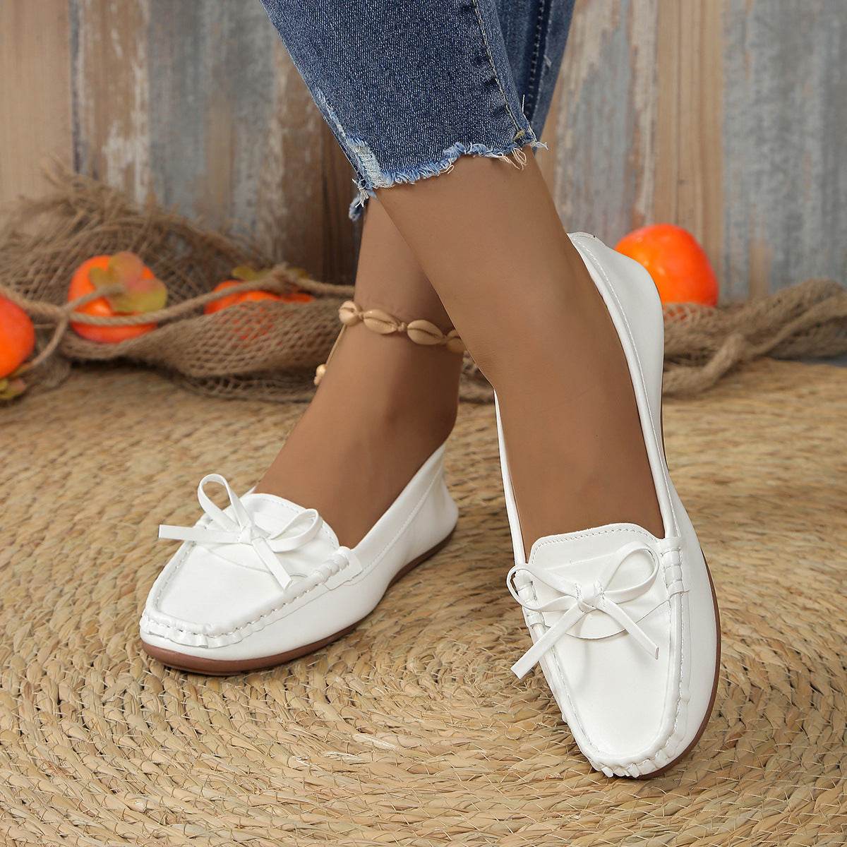 Casual Bowknot Flat Shoes Fashion Comfortable Soft-soled Loafers Slip-on Cozy Shoes Women - Mubimart