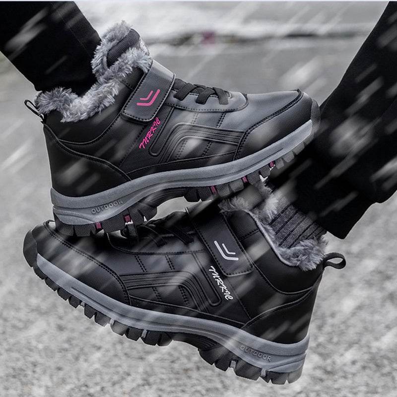 Winter Boots Women Men Warm Plush Velcro Snow Boots Climbing Hiking Shoes - Mubimart