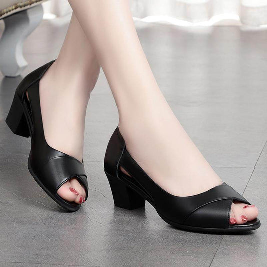 Thick-heeled Sandals, New Work Shoes, Mother Shoes, Fashionable Fish Mouth High Heels - Mubimart