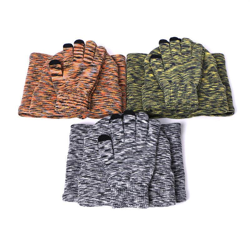 Knitted Three-piece Hat Scarf Touch Screen Gloves Plus Velvet Outdoor Solid Color - Mubimart