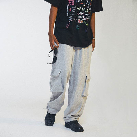 Men's Straight Loose Double Pocket Sweatpants - Mubimart