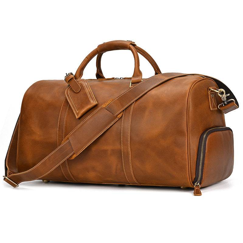 Men's Real-leather Traveling Black Gym Bag - Mubimart