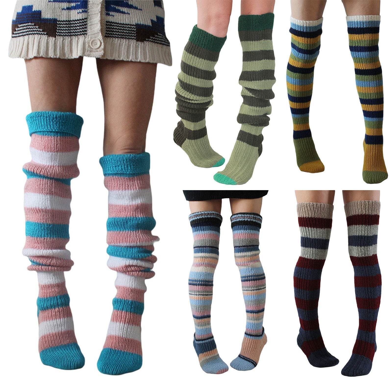 Fashion Y2K Striped Long Knee-high Knitted Pile Of Socks For Women - Mubimart