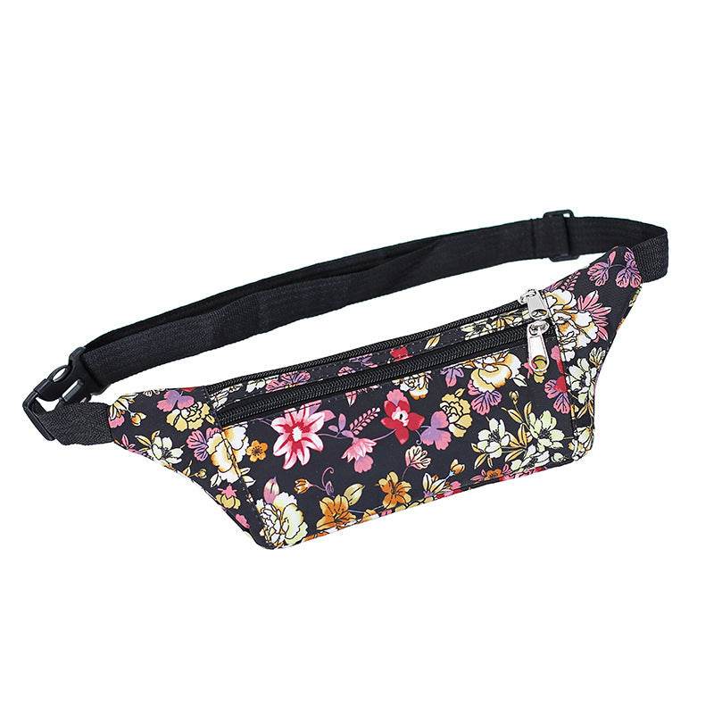 Flower Print Waist Bags Women Sports Running Fanny Pack With Double Zippers - Mubimart