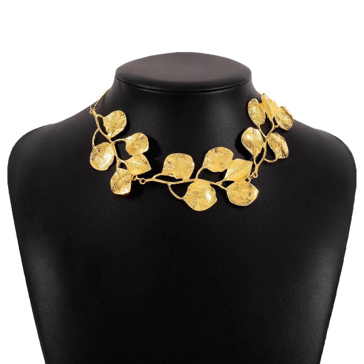 2025 Earring Necklace Luxury Metal Leaf Earrings Choker For Women Personality Jewelry Gift - Mubimart