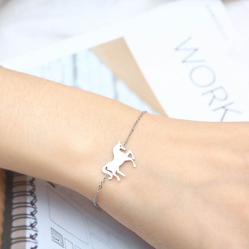 Fashion Gold Stainless Steel Unicorn Horse Charm Bracelet Dainty Silver Chain Bracelets For Women Girls Jewelry Gift - Mubimart
