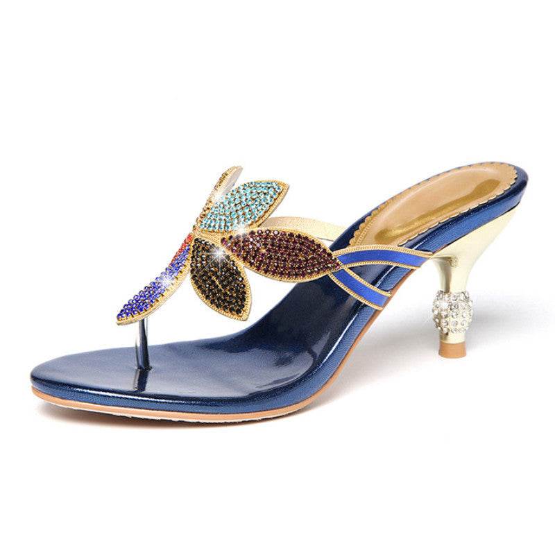 Women's Rhinestone Sandals, High-heeled Stilettos, Summer Sandals And Slippers - Mubimart