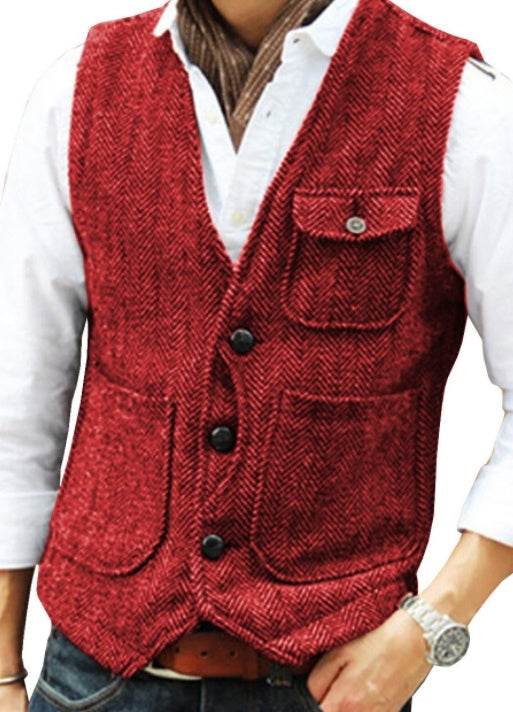 Herringbone Men's Suit Vest Vest - Mubimart