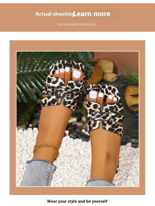 Leopard Print Square Head Women's Slipper - Mubimart