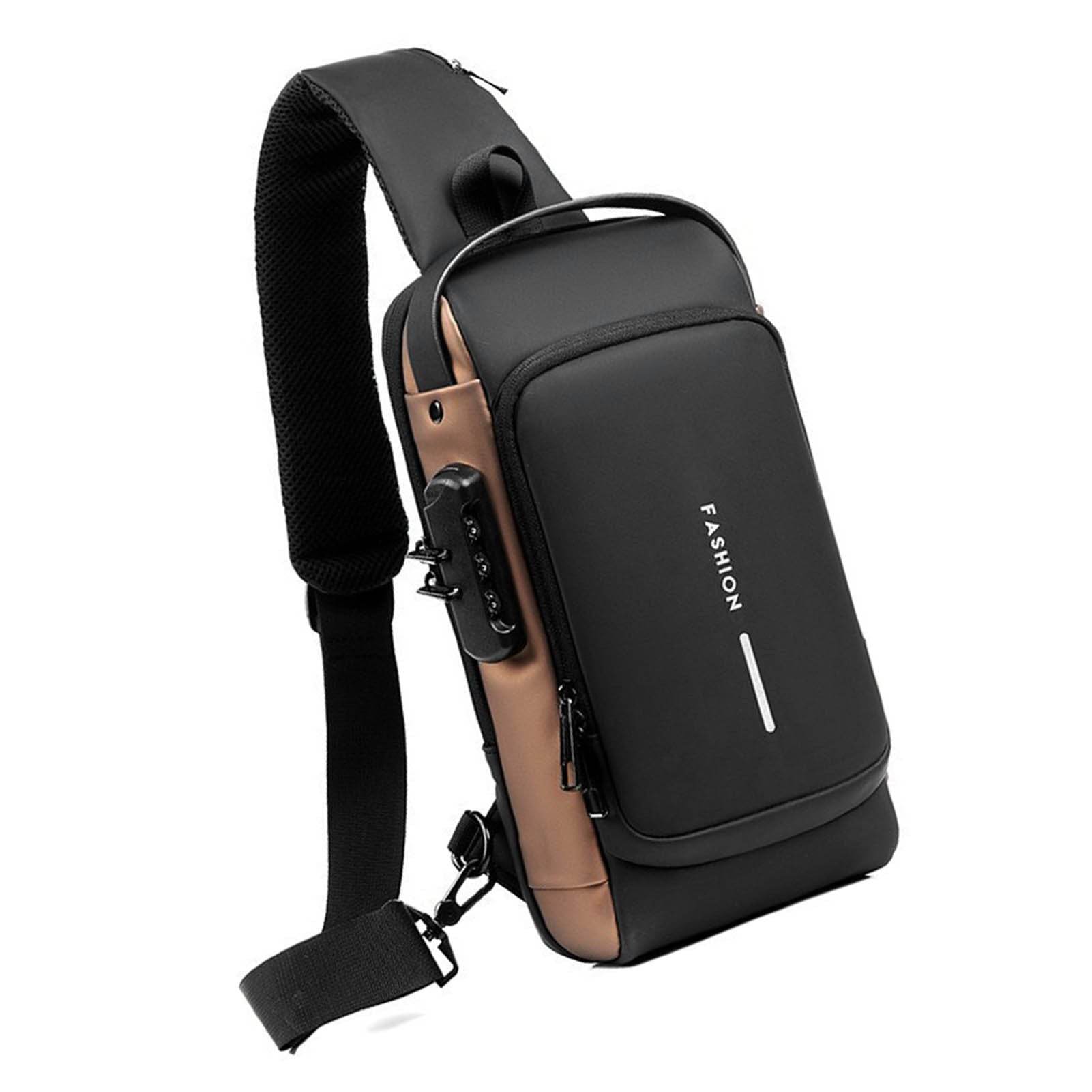 Password Sling Backpack Anti Theft Multifunctional Cycling Chest Bag for Motorcycle Men Black and Gold - Mubimart