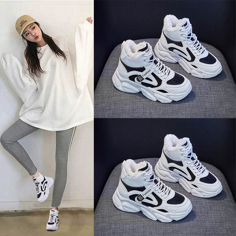 Fleece-lined Clunky Sneaker Women's Warm High Top Sneakers - Mubimart