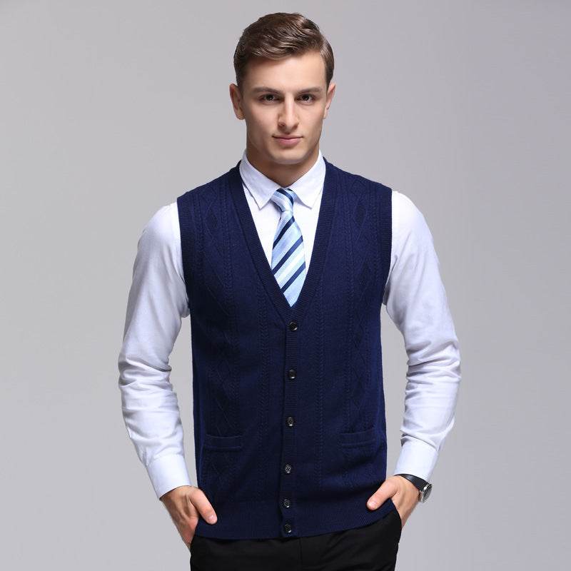 Men's Wool Vest Knitted Vest Middle-aged Men's Sweater - Mubimart