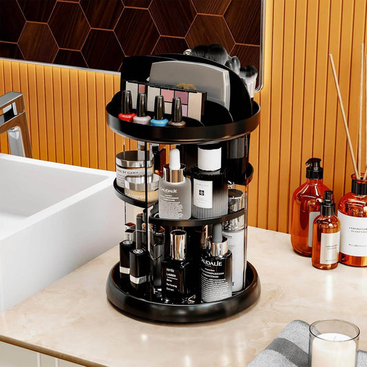 360 Rotating Makeup Organizer For Vanity Storage Adjustable Spinning Beauty And Skincare Organizer,Clear Acrylic Carousel Cosmetic Display Cases,Bathroom Counter Lazy Susan Skin Care Holder - Mubimart