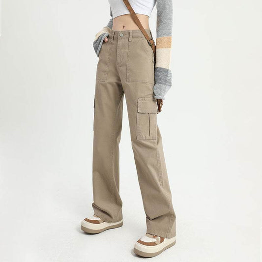 American Retro Hot Girl Design Sense Cargo Jeans Women - Mubimart