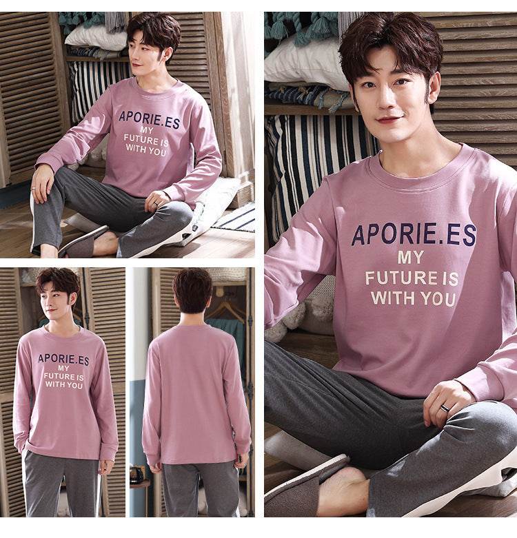 Casual Knitted Long-sleeved Round Neck Pajama Set - Mubimart