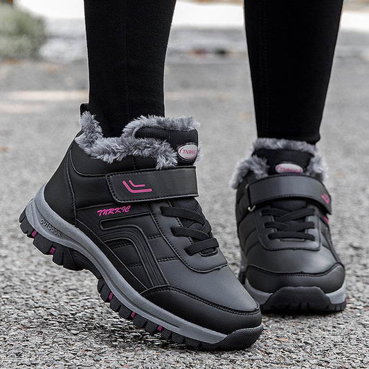 Winter Boots Women Men Warm Plush Velcro Snow Boots Climbing Hiking Shoes - Mubimart