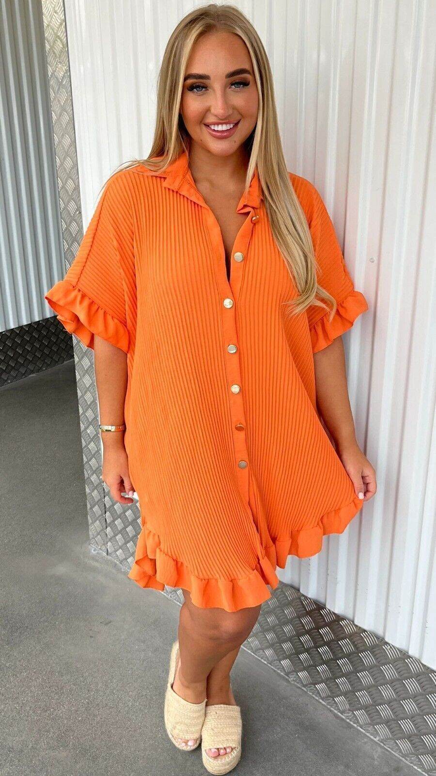 Summer Solid Color Shirt Dress Ruffle Sleeve Irregular Shirt Dress - Mubimart