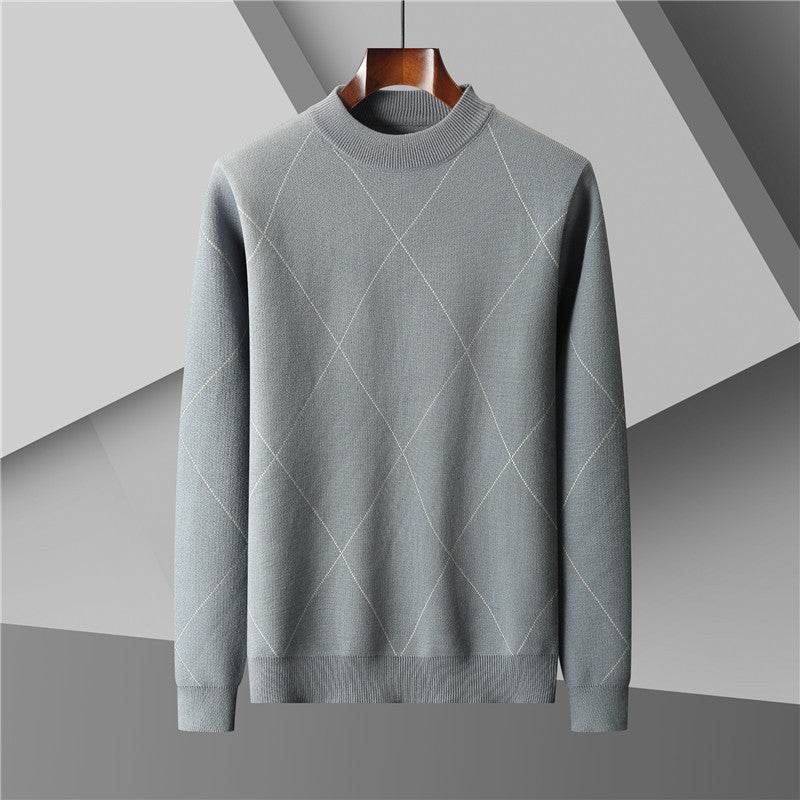 Men's Plus Size Half Turtleneck Jacquard Knitted Sweater - Mubimart