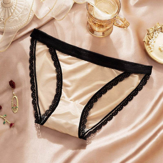 Ultra-thin Ice Silk Briefs Lace Edge Fashion Letter Belt Wisps Empty Women - Mubimart