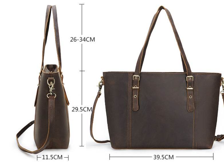 Vintage Style Ladies Genuine Leather Shoulder Bag Women Leather Handbag Tote Bag - Mubimart