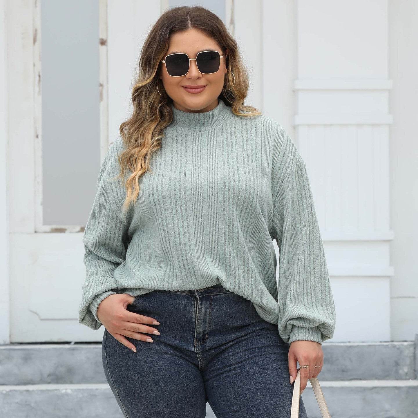 Lady's Pullover Tops Plus Size Half-turtleneck T-shirt Bottoming Shirt - Mubimart